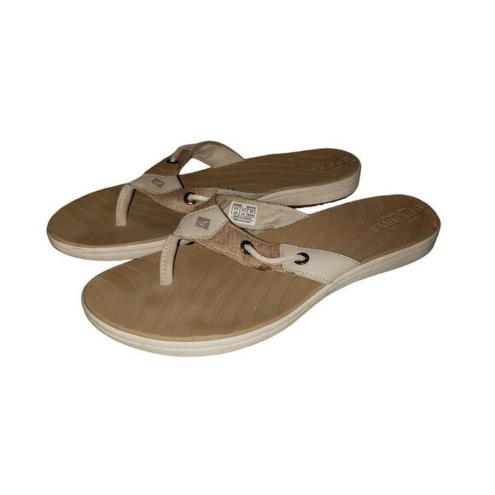 Sperry Topsiders -Womens Leather Sandals Shoes Cream Tan Size 8 Boat Nautical - Picture 2 of 8